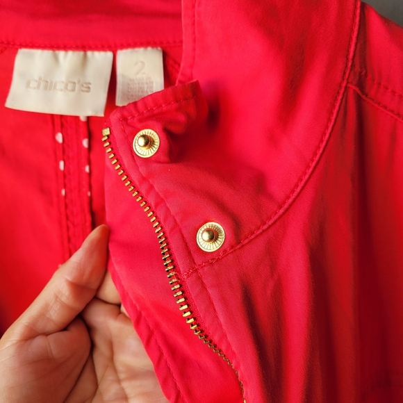 Chico's Luxe Twill Utility Jacket Malibu Punch zip snap front closure Size 2 - Picture 8 of 10